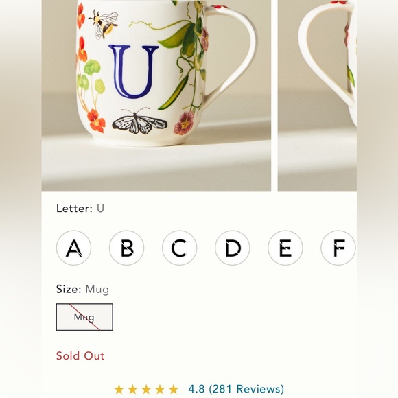 Anthropologie Monarch Monogram Mug letter U - Picture 14 of 14